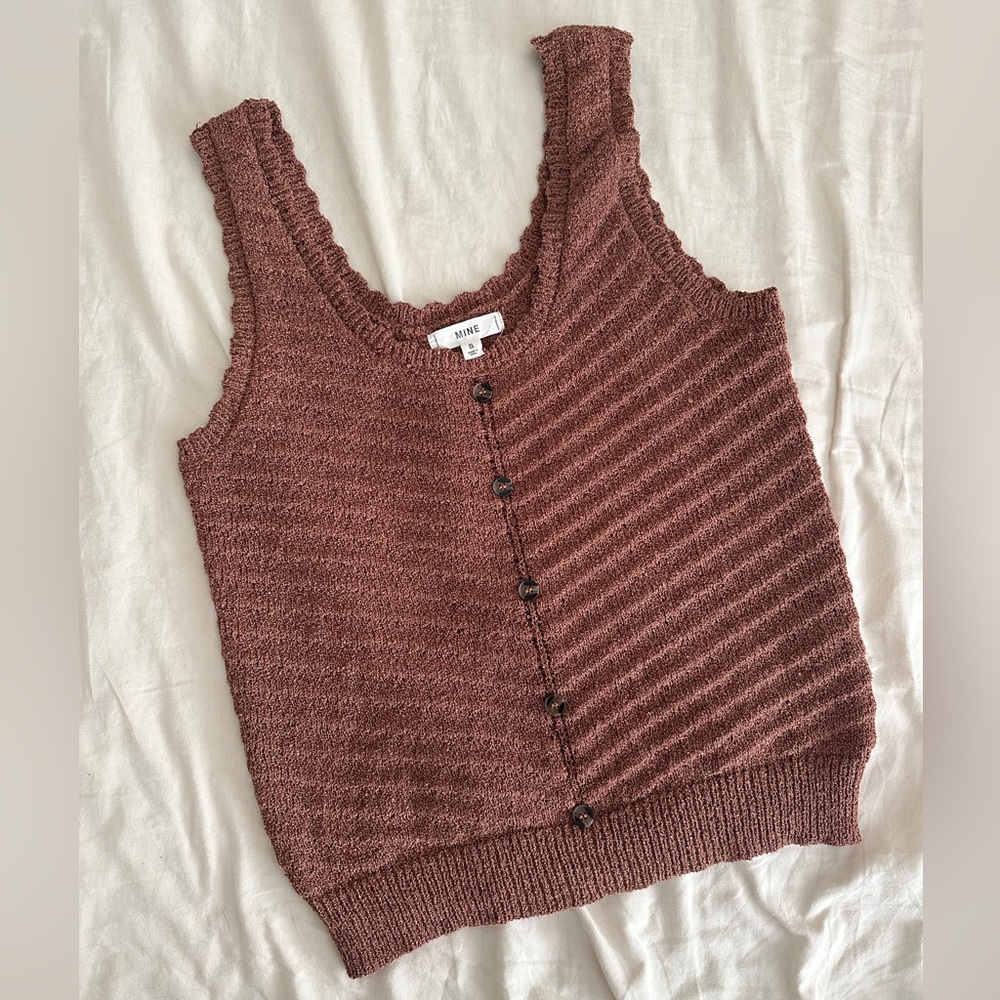 Mine Brown Knit Button-Front Tank Top